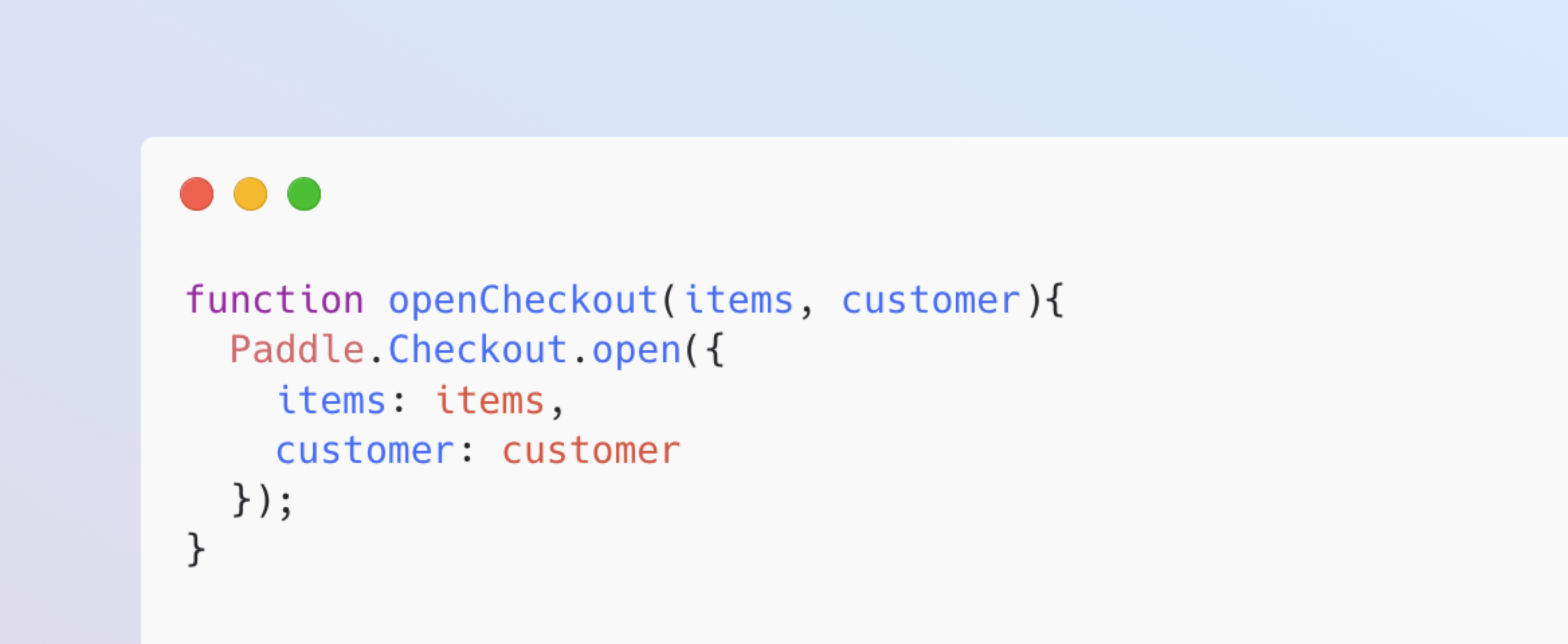 Code illustration showing an openCheckout() function. It's cut off, so you can't make out the full code.