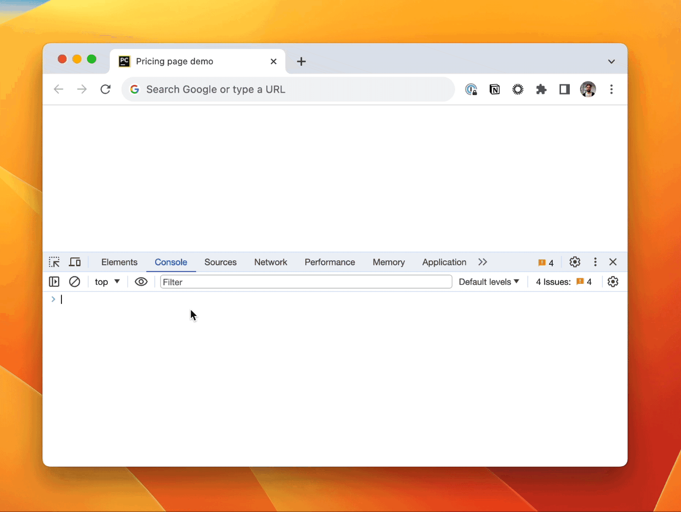 Short animation showing Google Chrome with the browser console open. "getPrices('year')" is typed into the console, which returns a line saying "data" and "meta". This section is expanded to show the full object.